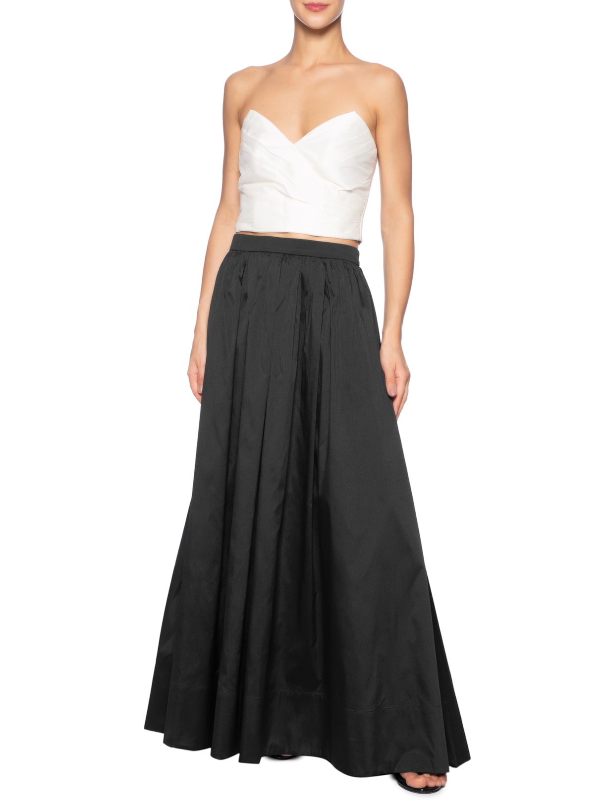 Conjunto Feminino Top E Saia Maxi Flor Tafetá Preto Dress To