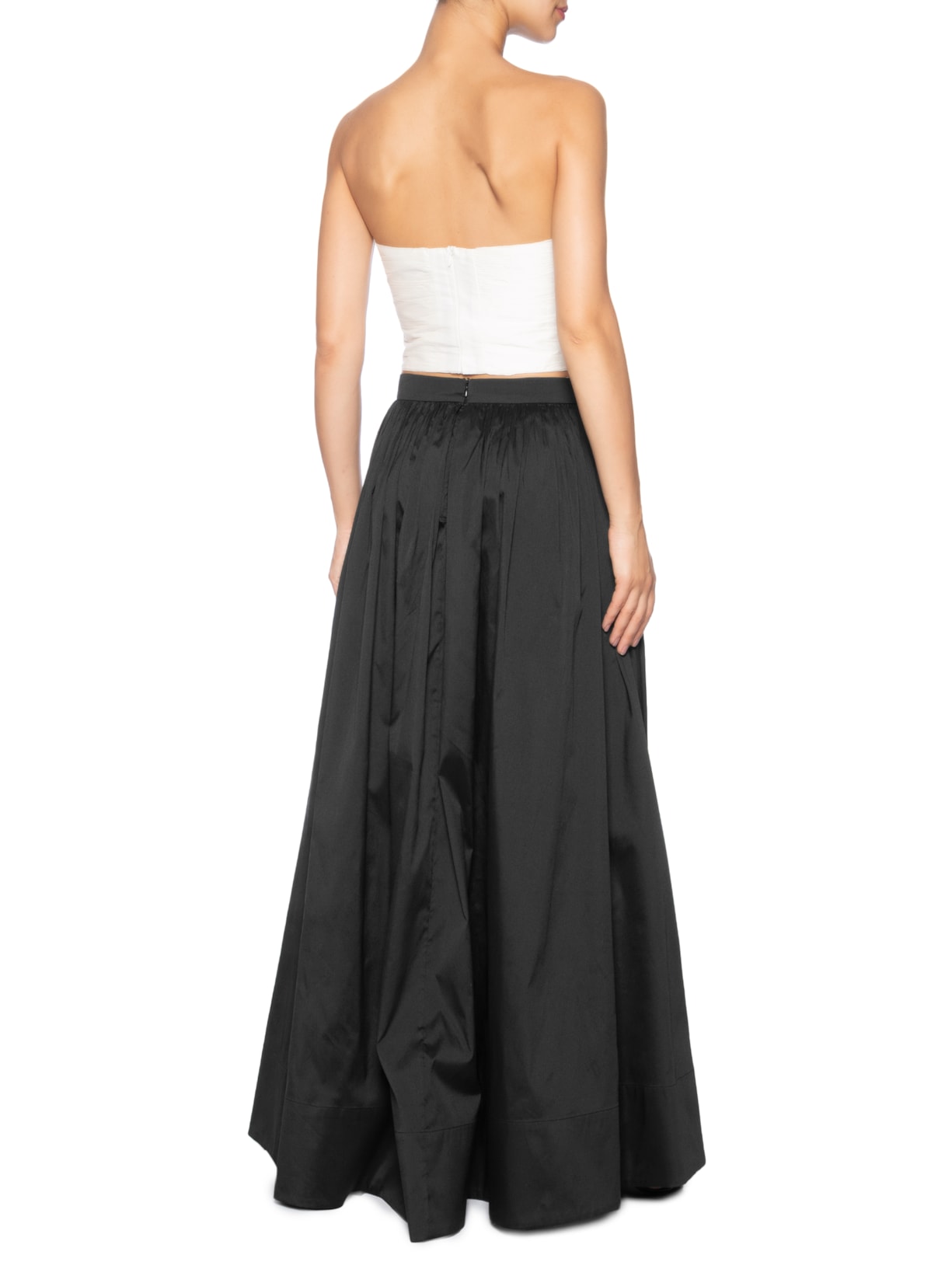 Conjunto Feminino Top E Saia Maxi Flor Tafetá Preto Dress To