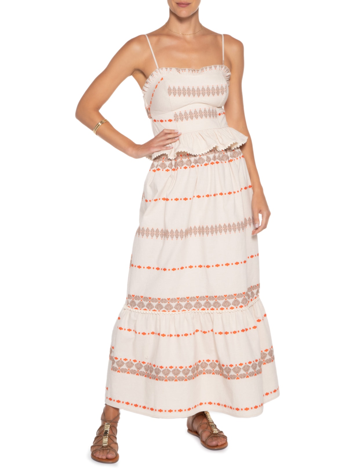 Conjunto Feminino Top Saia Bordado Luna Bege Oasis