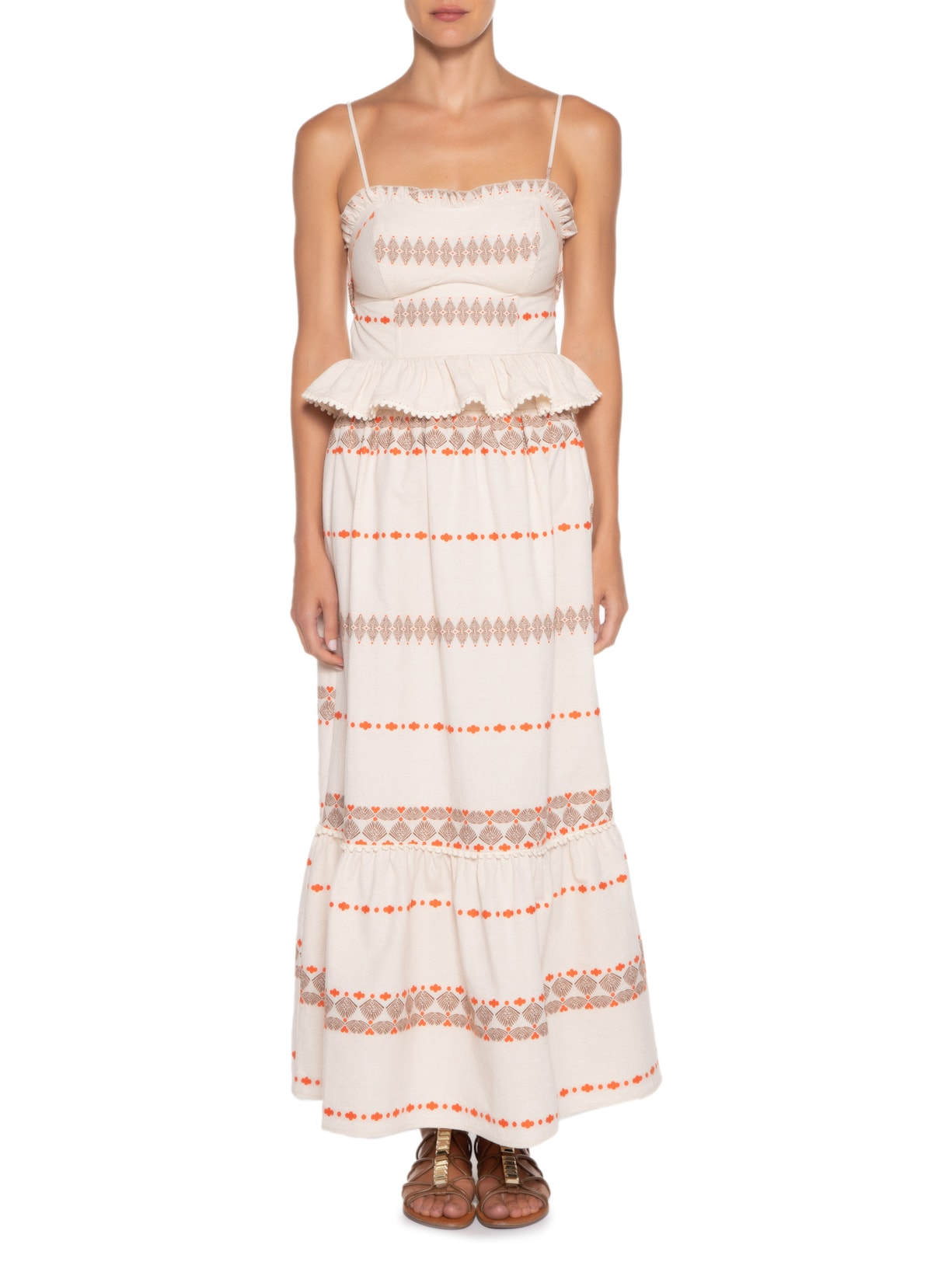 Conjunto Feminino Top Saia Bordado Luna Bege Oasis