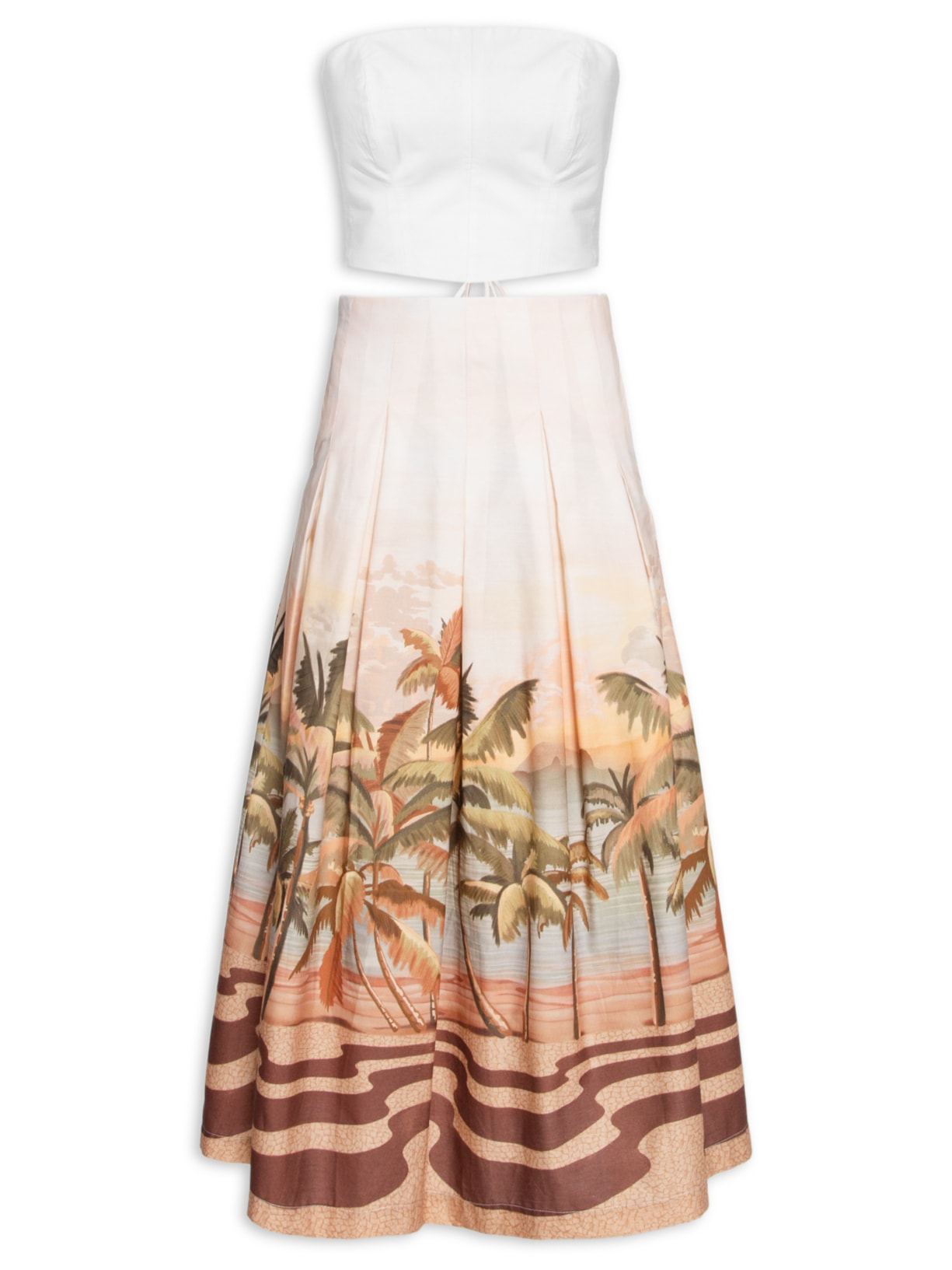 Conjunto Feminino Tricoline Estampa Fim De Tarde - Bege