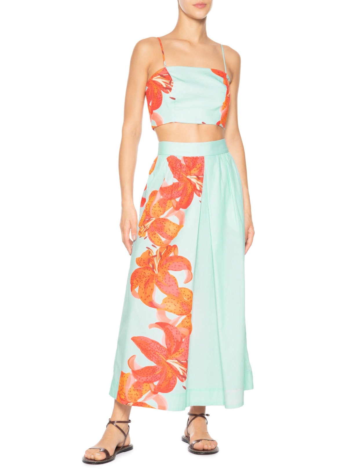 Conjunto Feminino Tricoline Estampa Lírios Azul Dress To