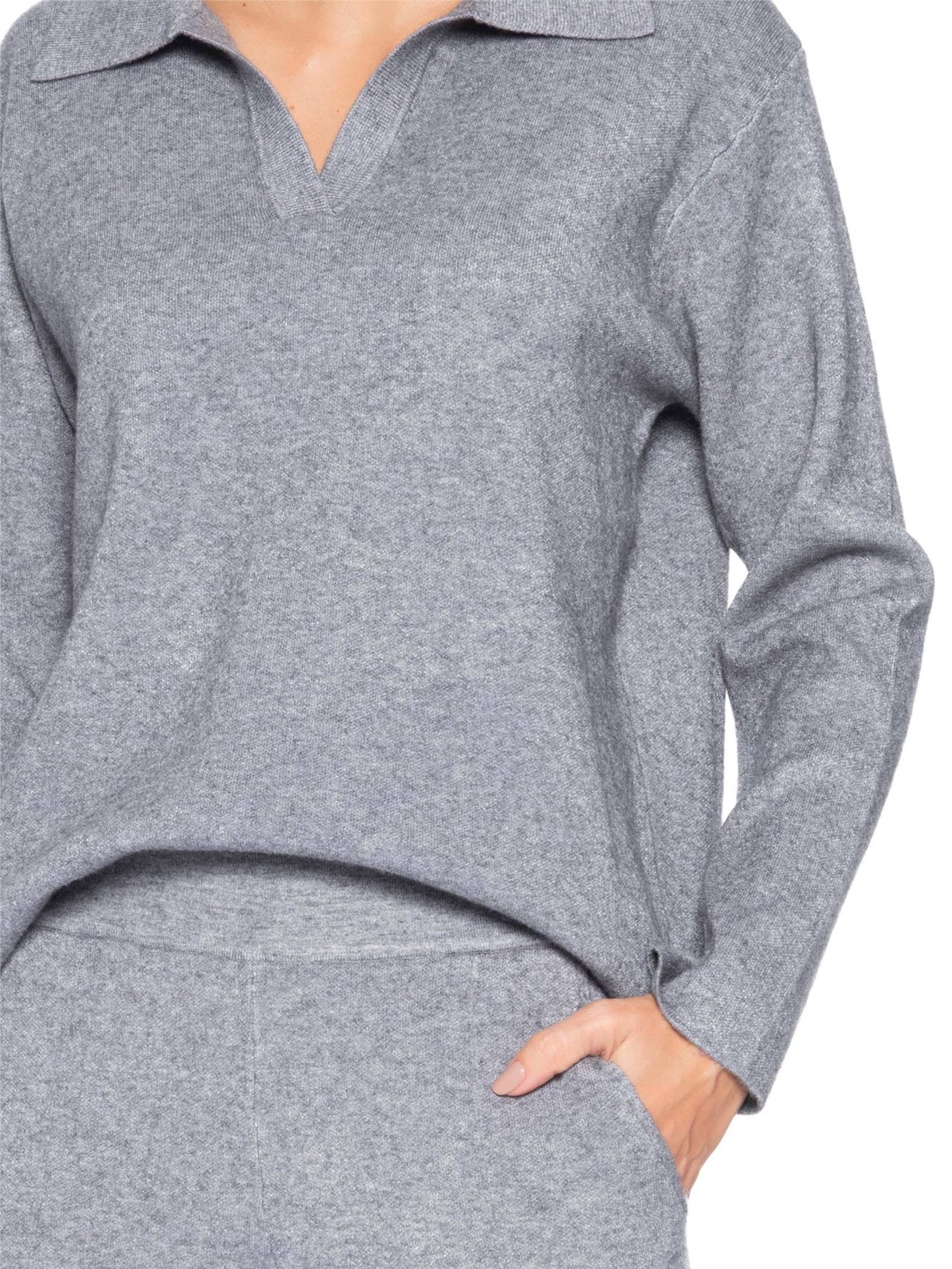 Conjunto Feminino Tricot Gola Polo Cinza Basiq