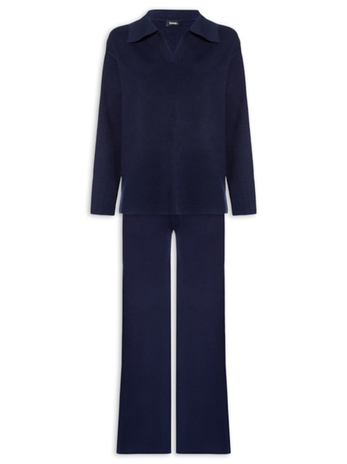 Conjunto Feminino Tricot Gola Polo – Azul