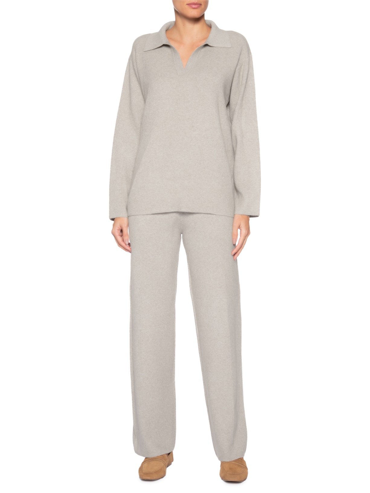 Conjunto Feminino Tricot Gola Polo – Bege Basiq