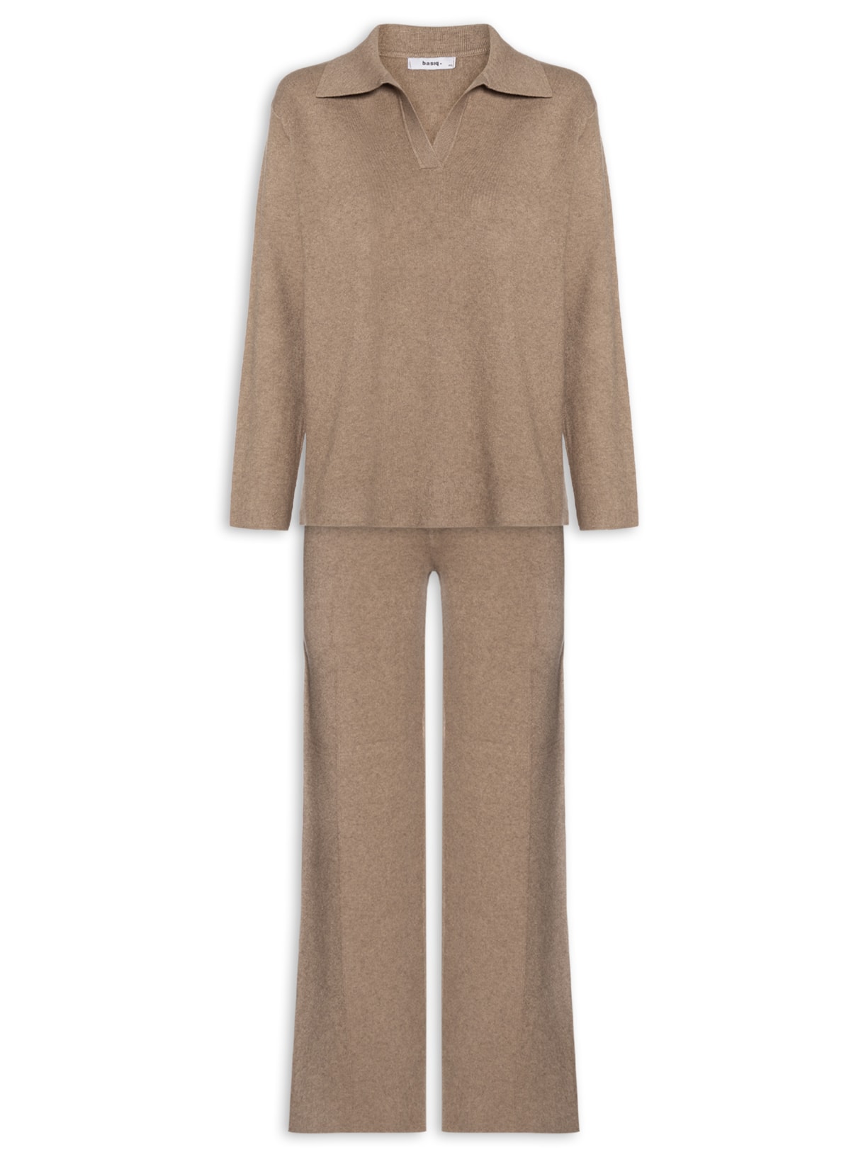 Conjunto Feminino Tricot Gola Polo – Marrom