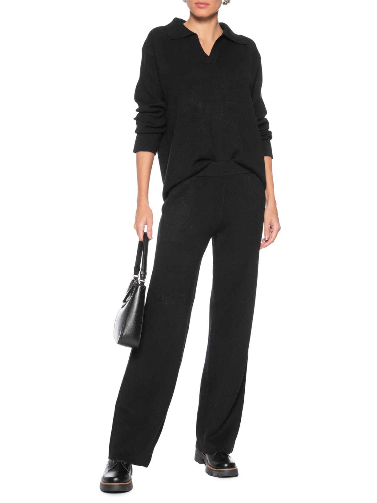 Conjunto Feminino Tricot Gola Polo – Preto Basiq