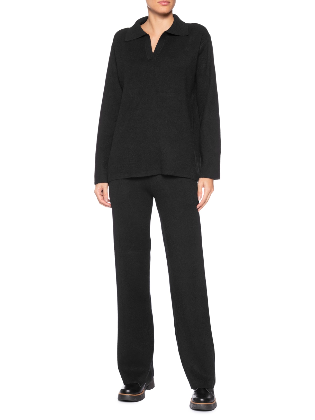 Conjunto Feminino Tricot Gola Polo – Preto Basiq