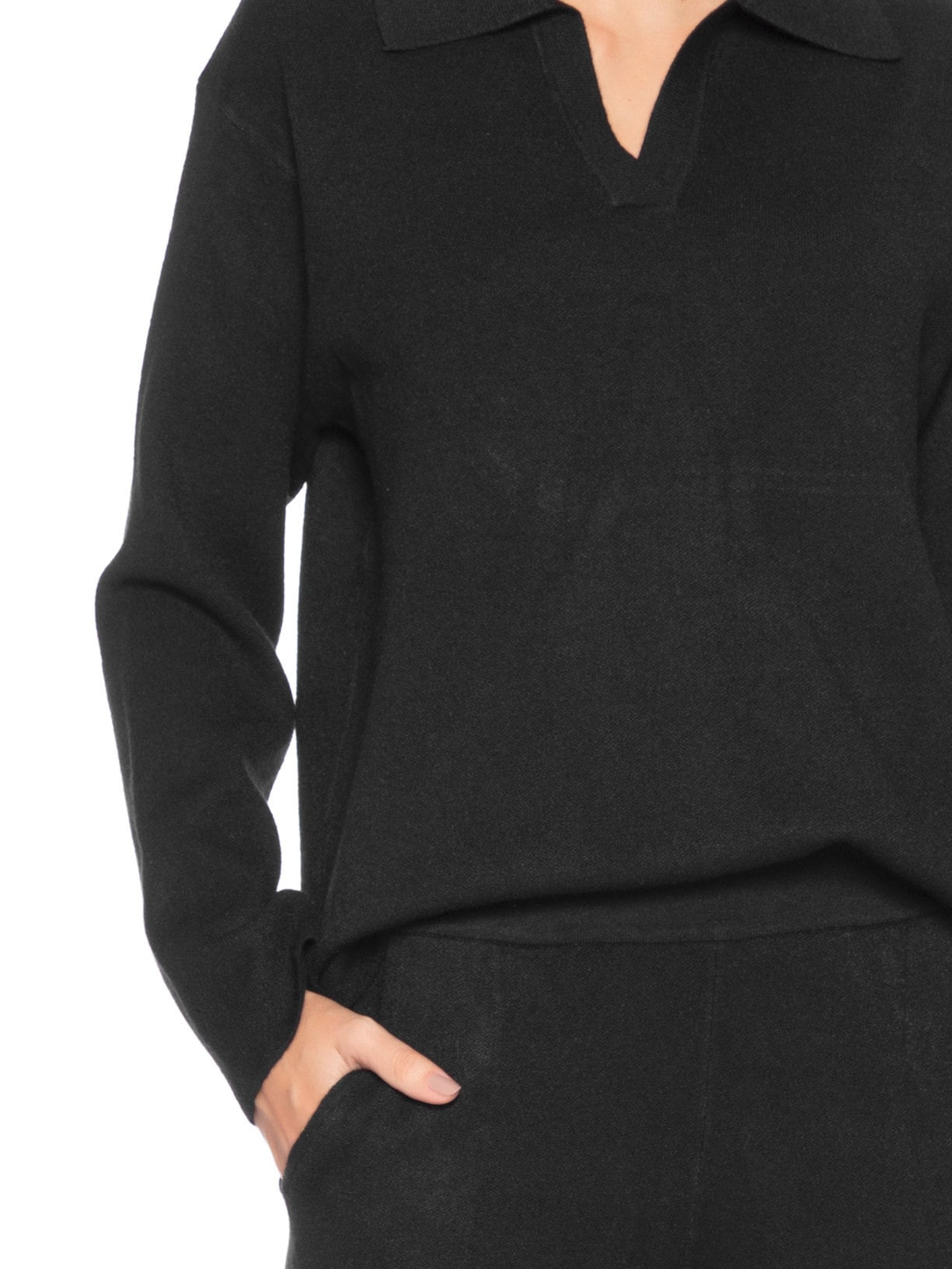 Conjunto Feminino Tricot Gola Polo – Preto Basiq