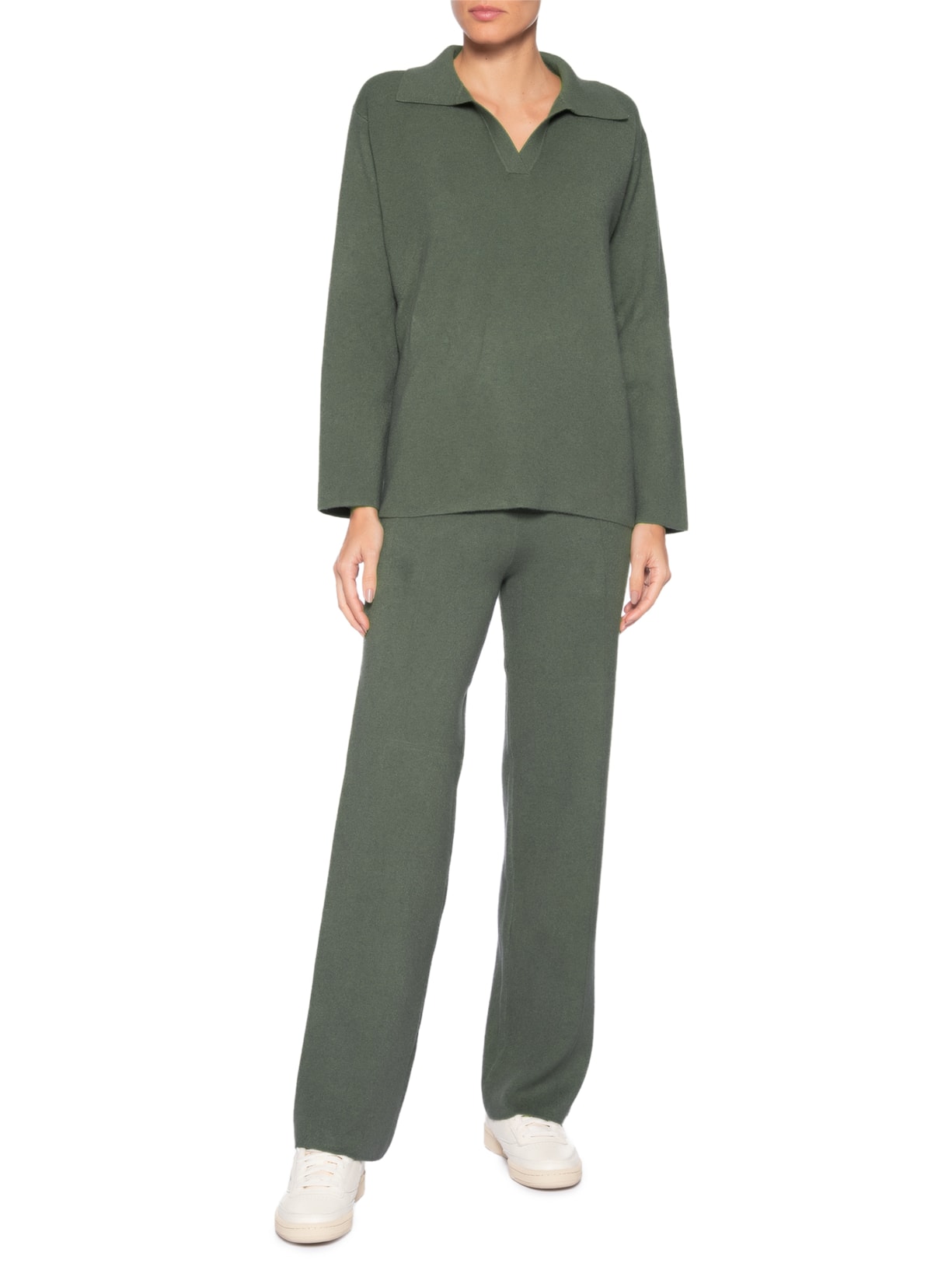 Conjunto Feminino Tricot Gola Polo – Verde Basiq