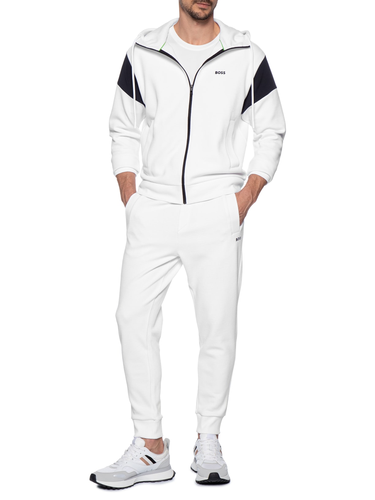 Conjunto Masculino Agasalho Sw Track Suit Set Branco Boss