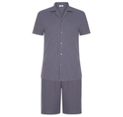 Conjunto Masculino Básico Camisa Manga Curta e Short - Azul