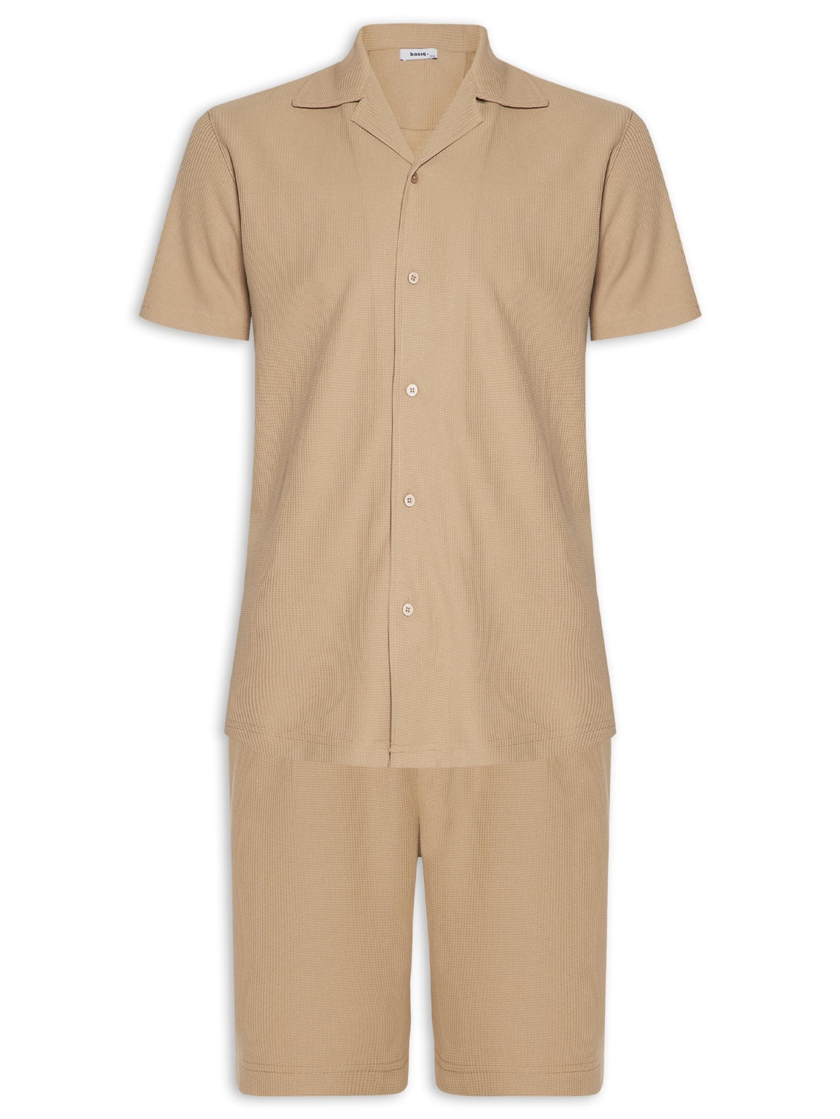 Conjunto Masculino Básico Camisa Manga Curta e Short - Bege