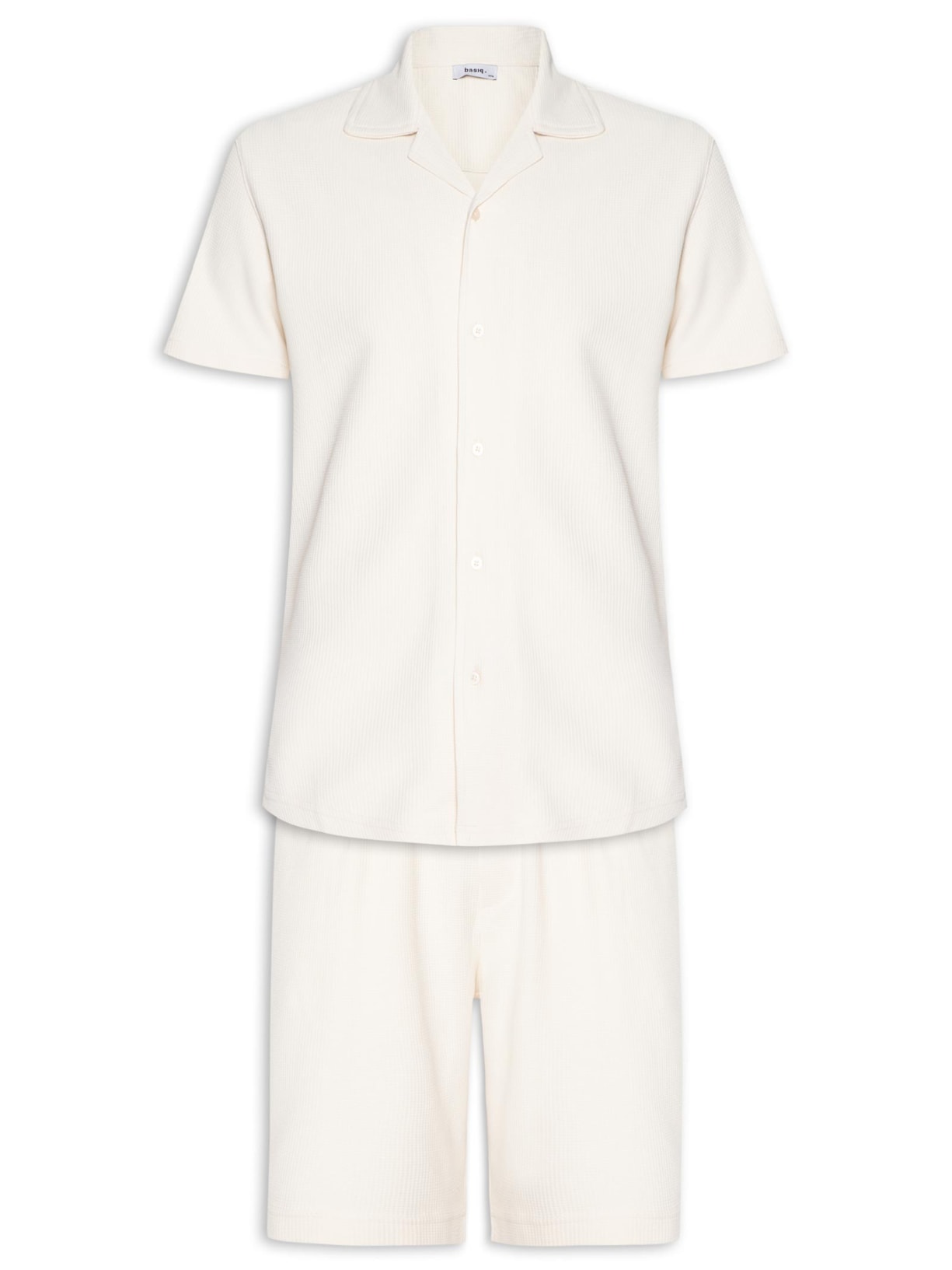 Conjunto Masculino Básico Camisa Manga Curta e Short - Off White