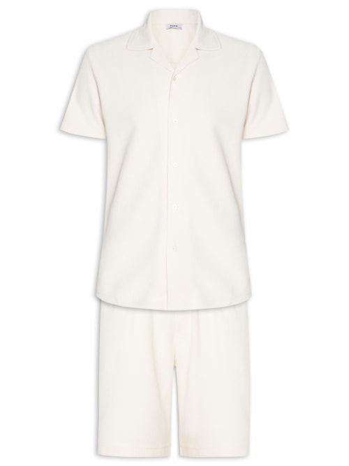 Conjunto Masculino Básico Camisa Manga Curta e Short - Off White