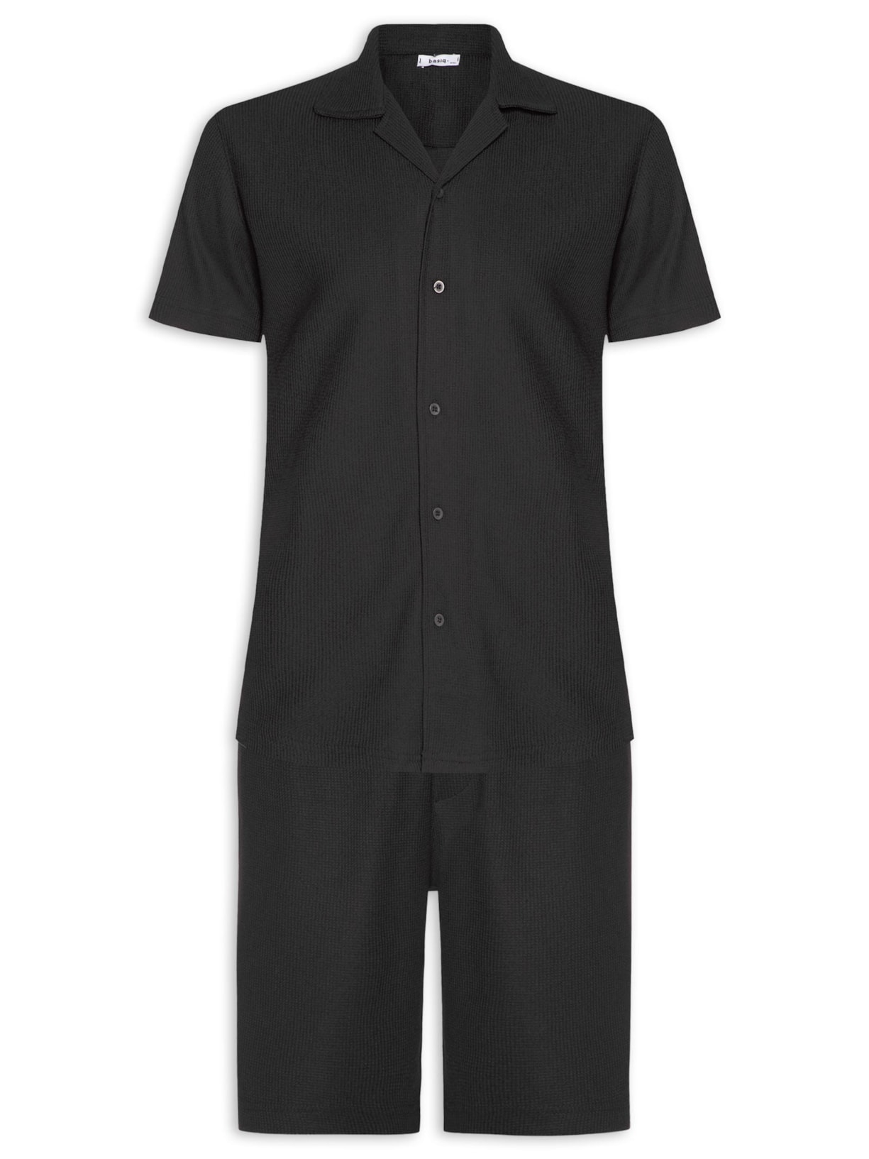 Conjunto Masculino Básico Camisa Manga Curta e Short Preto Basiq Men