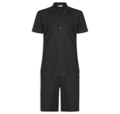 Conjunto Masculino Básico Camisa Manga Curta e Short - Preto