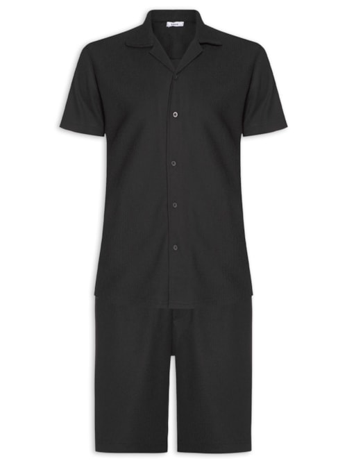 Conjunto Masculino Básico Camisa Manga Curta e Short - Preto