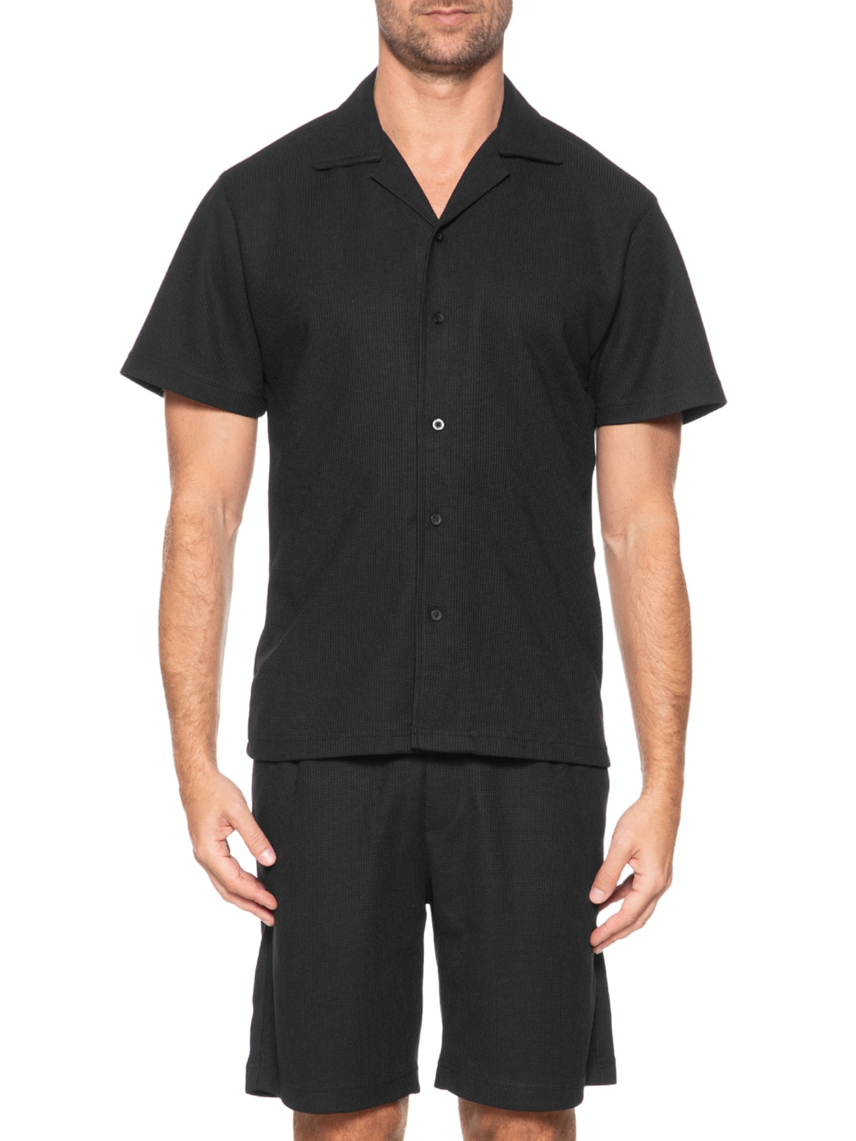 Conjunto Masculino Básico Camisa Manga Curta e Short Preto Basiq Men
