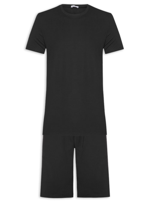 Conjunto Masculino Básico Camiseta E Bermuda - Preto