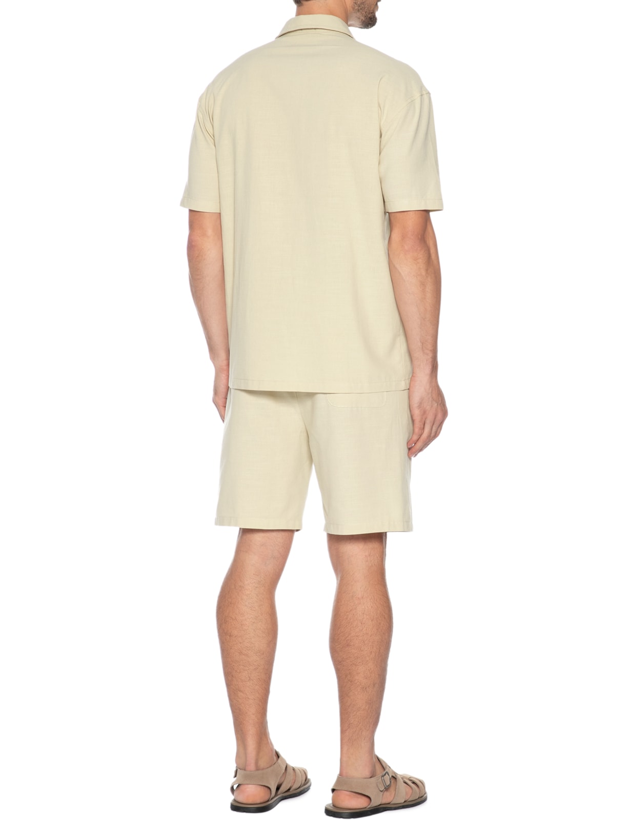 Conjunto Masculino Camisa Com Shorts Bege Basiq Men