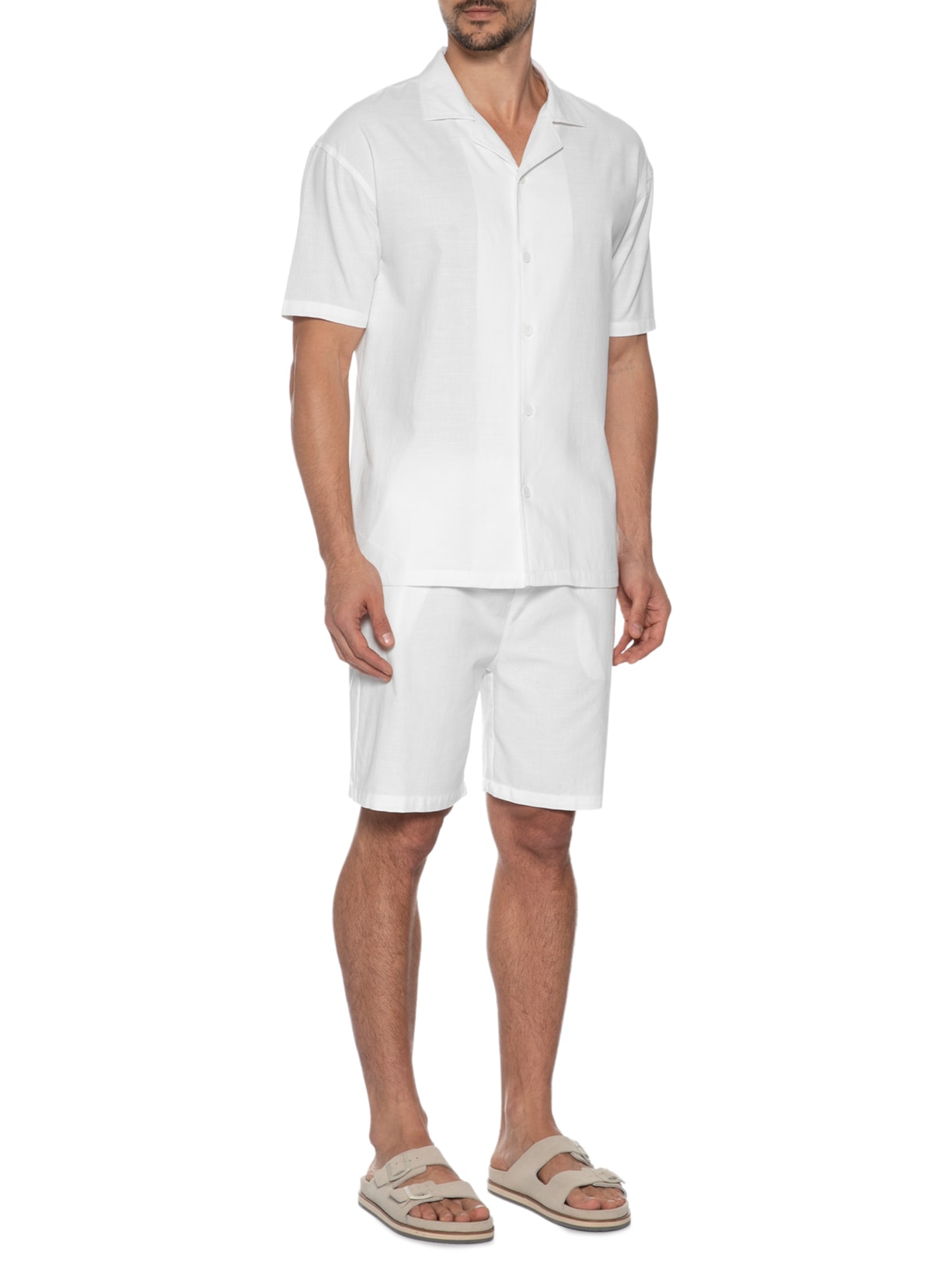 Conjunto Masculino Camisa Com Shorts Branco Basiq Men