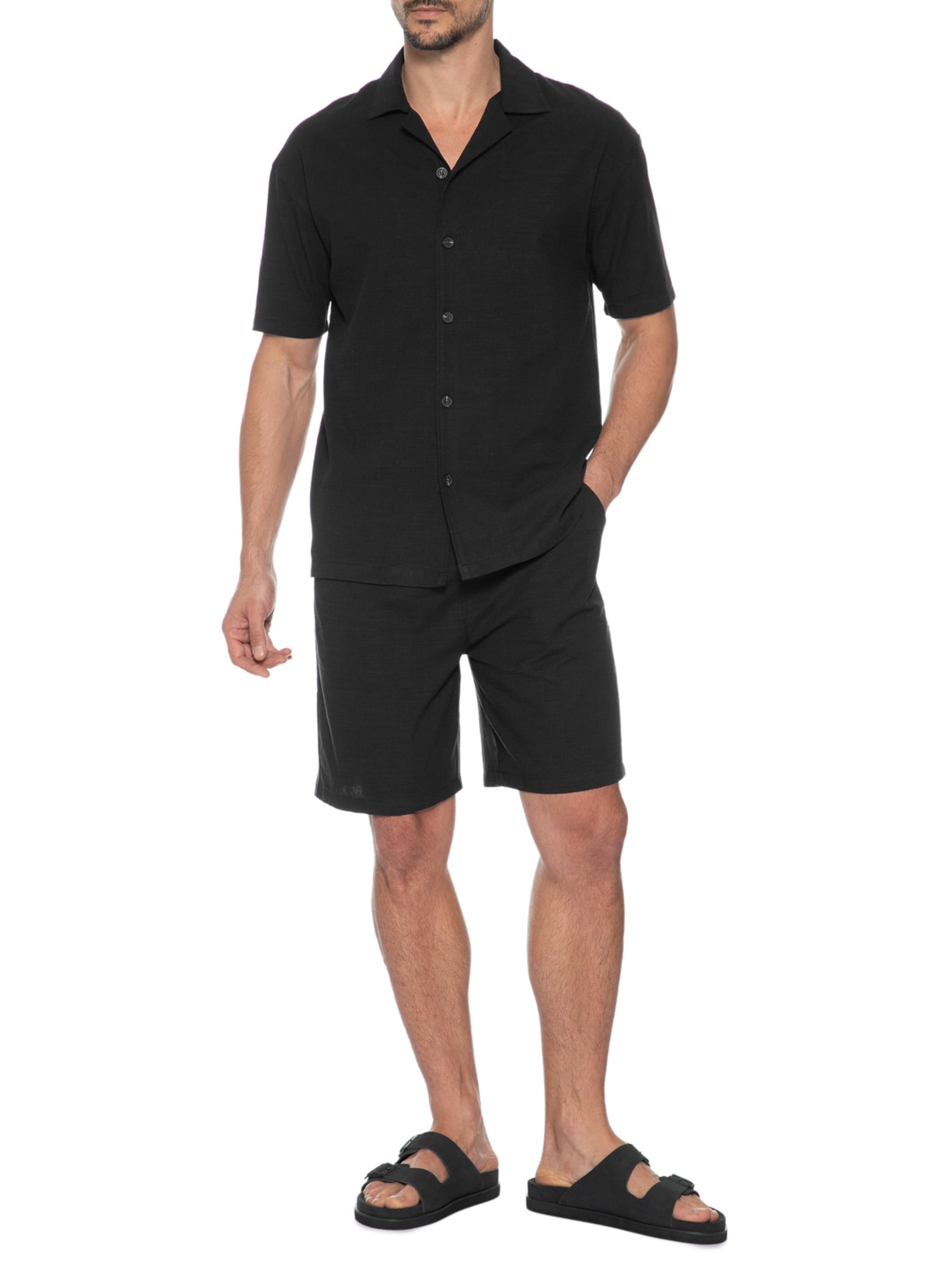 Conjunto Masculino Camisa Com Shorts Preto Basiq Men