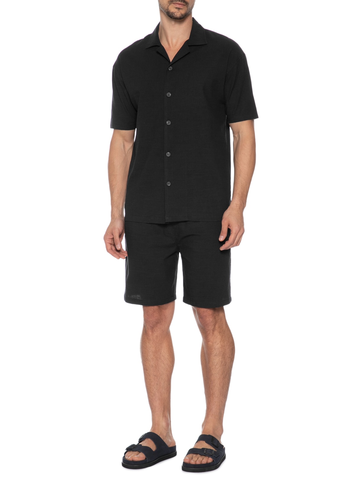Conjunto Masculino Camisa Com Shorts Preto Basiq Men