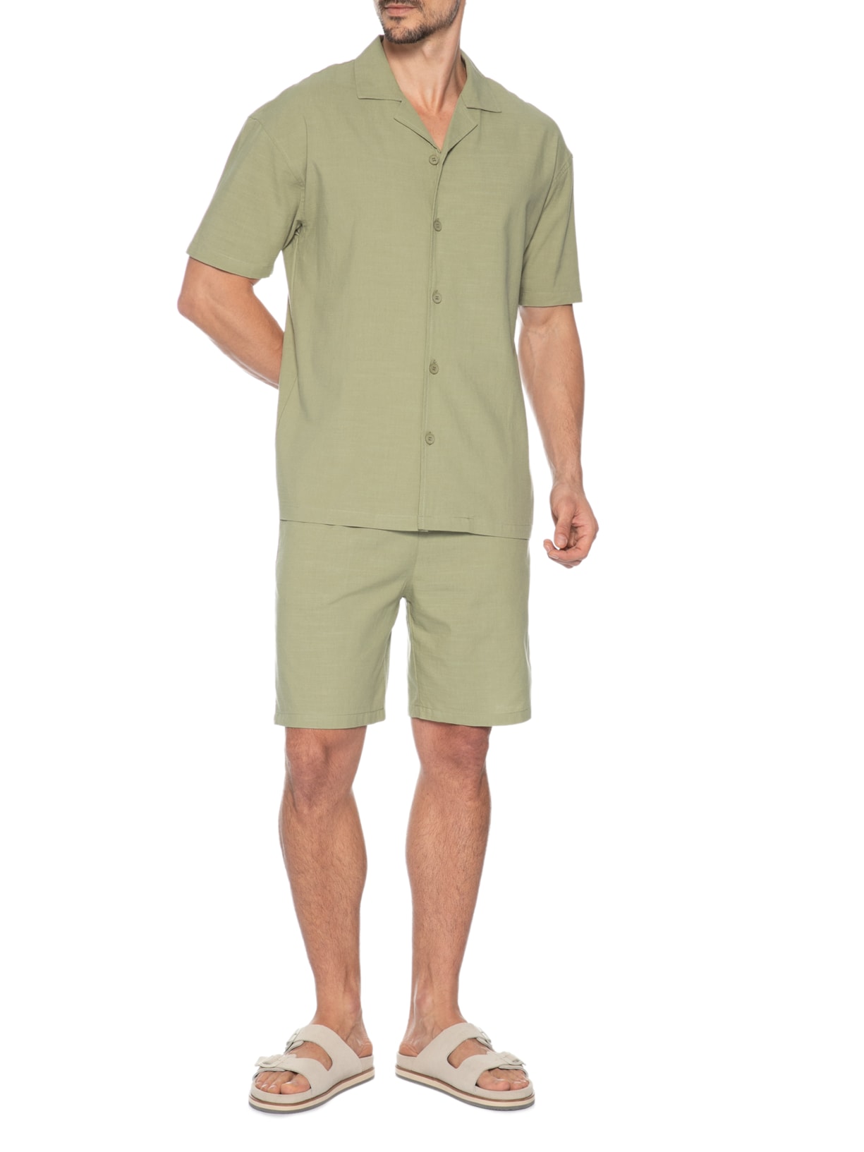 Conjunto Masculino Camisa Com Shorts Verde Basiq Men