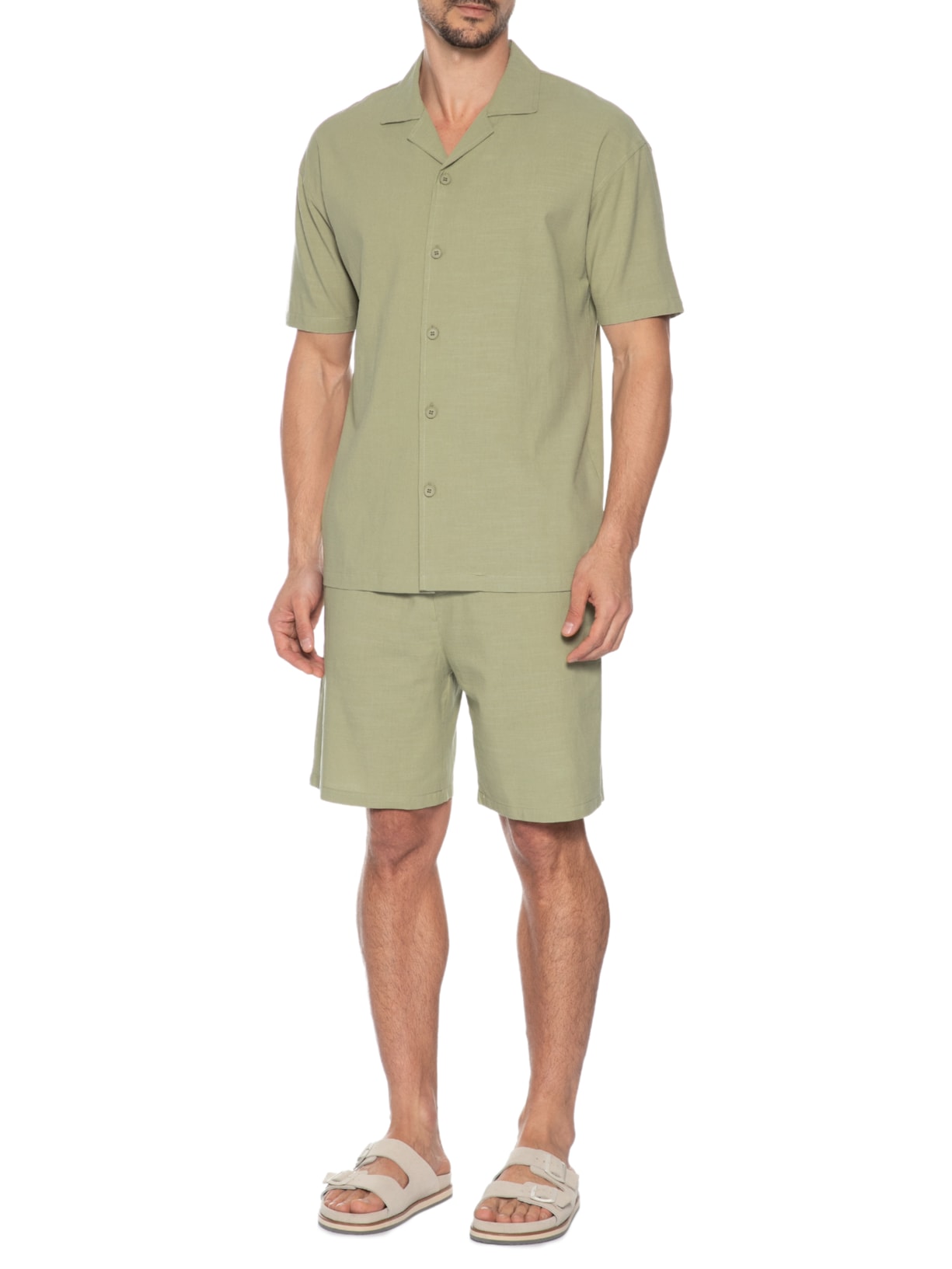 Conjunto Masculino Camisa Com Shorts Verde Basiq Men