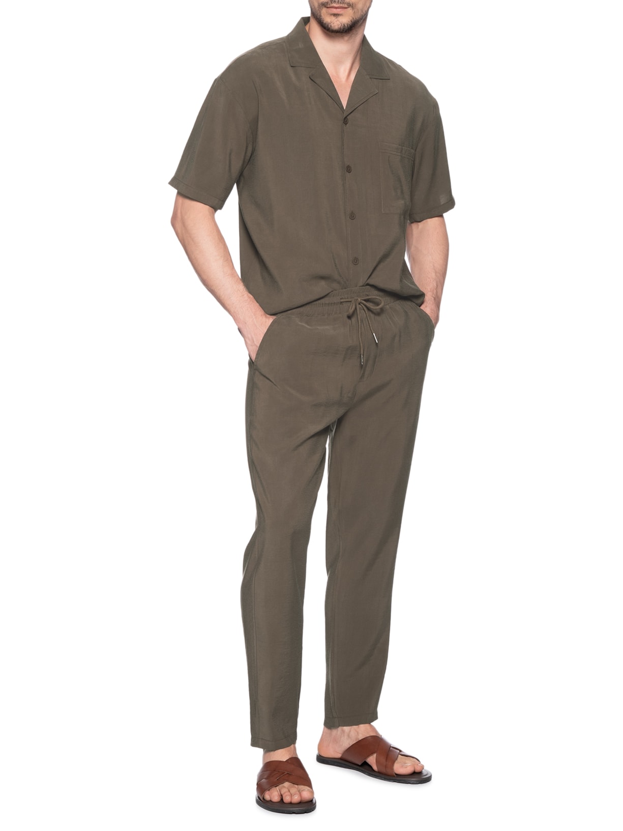 Conjunto Masculino Camisa E Calça Comfy Marrom '2 Essential