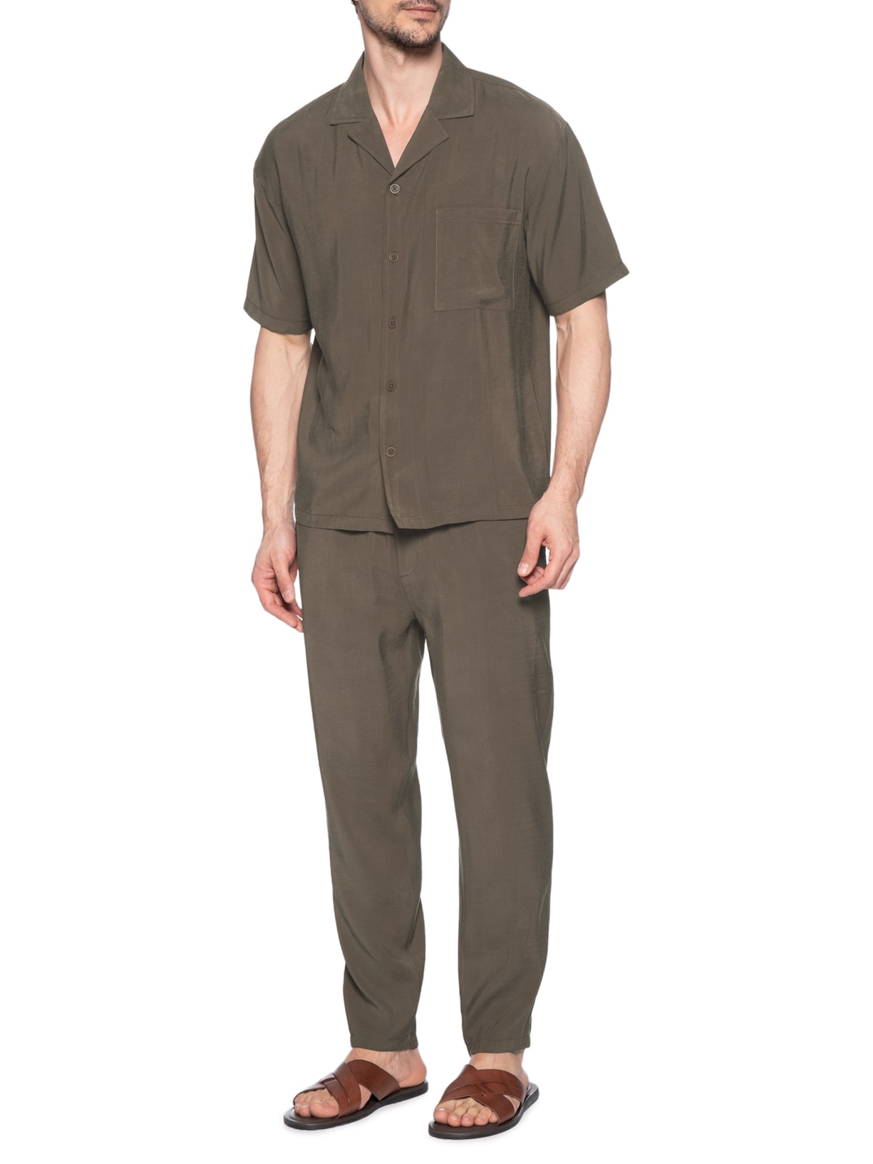 Conjunto Masculino Camisa E Calça Comfy Marrom '2 Essential