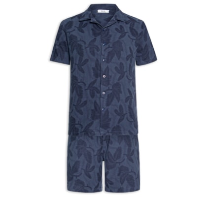 Conjunto Masculino Camisa E Short Estampado - Azul