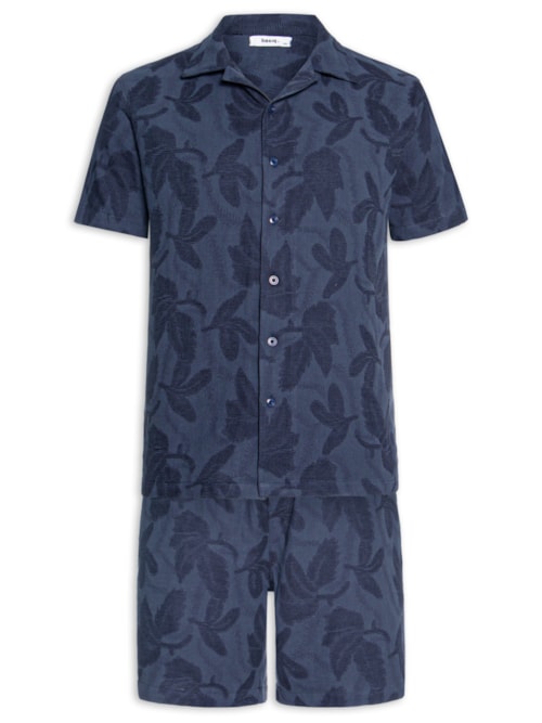 Conjunto Masculino Camisa E Short Estampado - Azul
