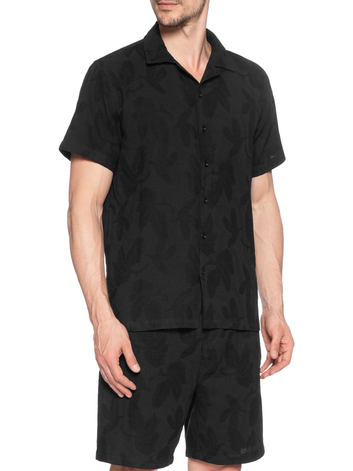 Conjunto Masculino Camisa E Short Estampado Preto Basiq Men