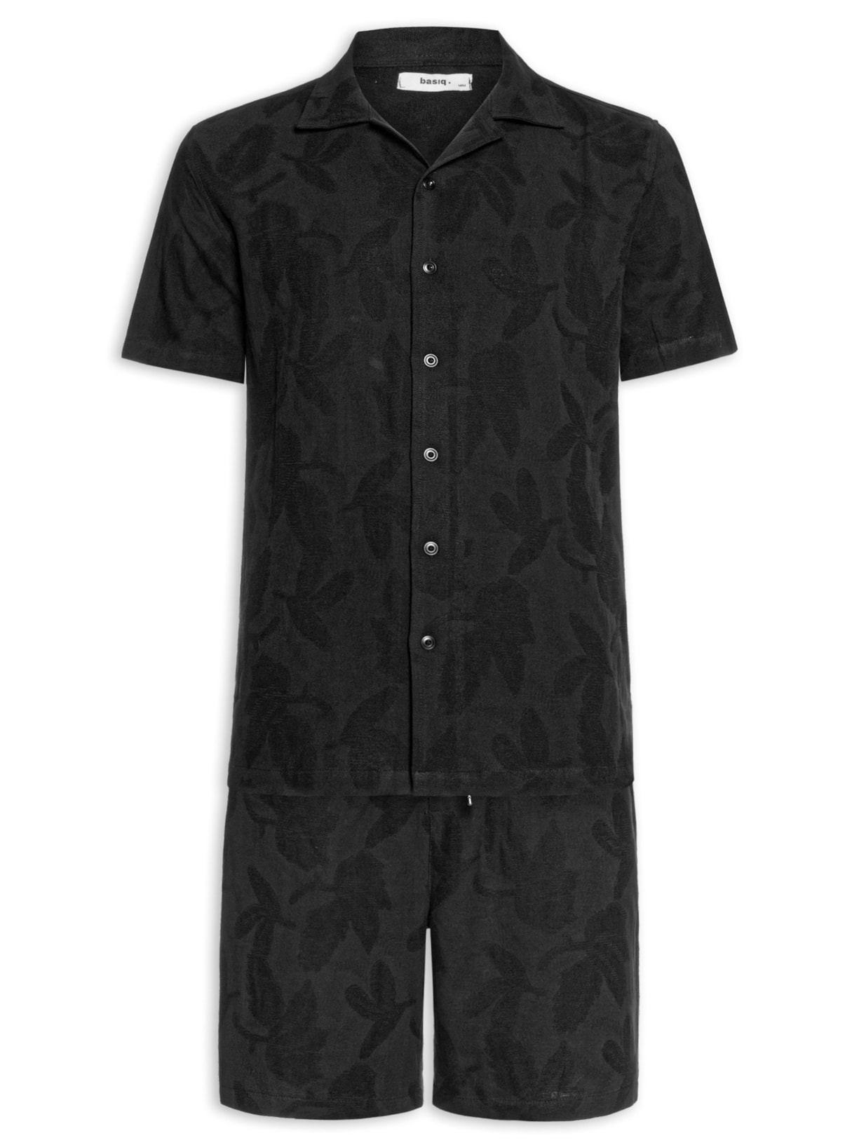 Conjunto Masculino Camisa E Short Estampado Preto Basiq Men