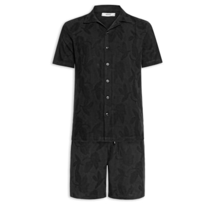 Conjunto Masculino Camisa E Short Estampado - Preto