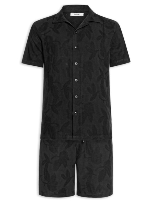 Conjunto Masculino Camisa E Short Estampado - Preto