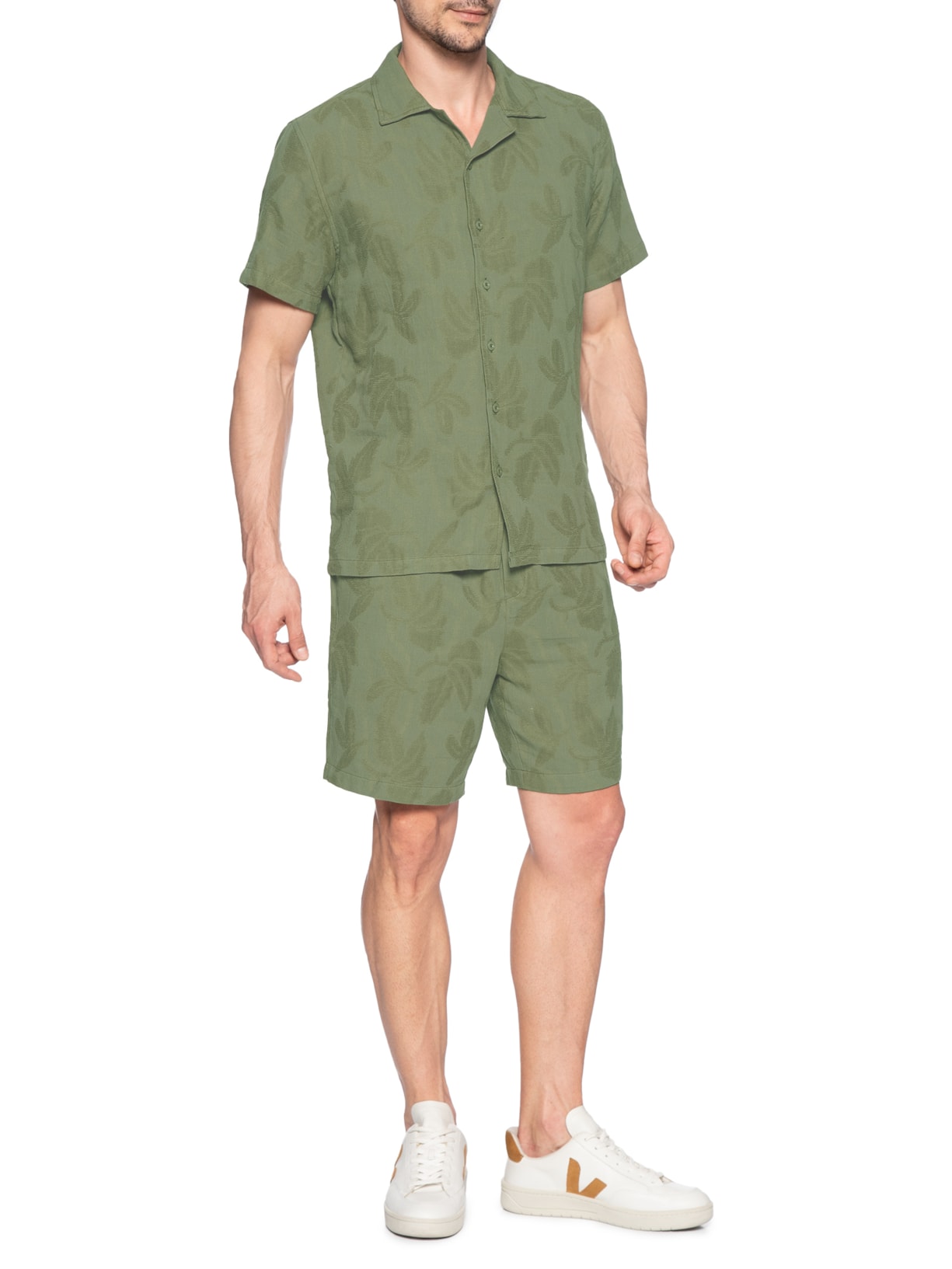 Conjunto Masculino Camisa E Short Estampado Verde Basiq Men