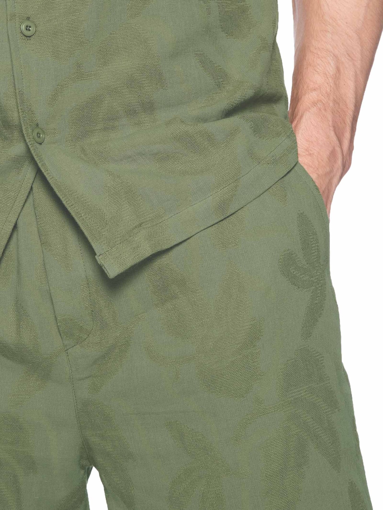 Conjunto Masculino Camisa E Short Estampado Verde Basiq Men