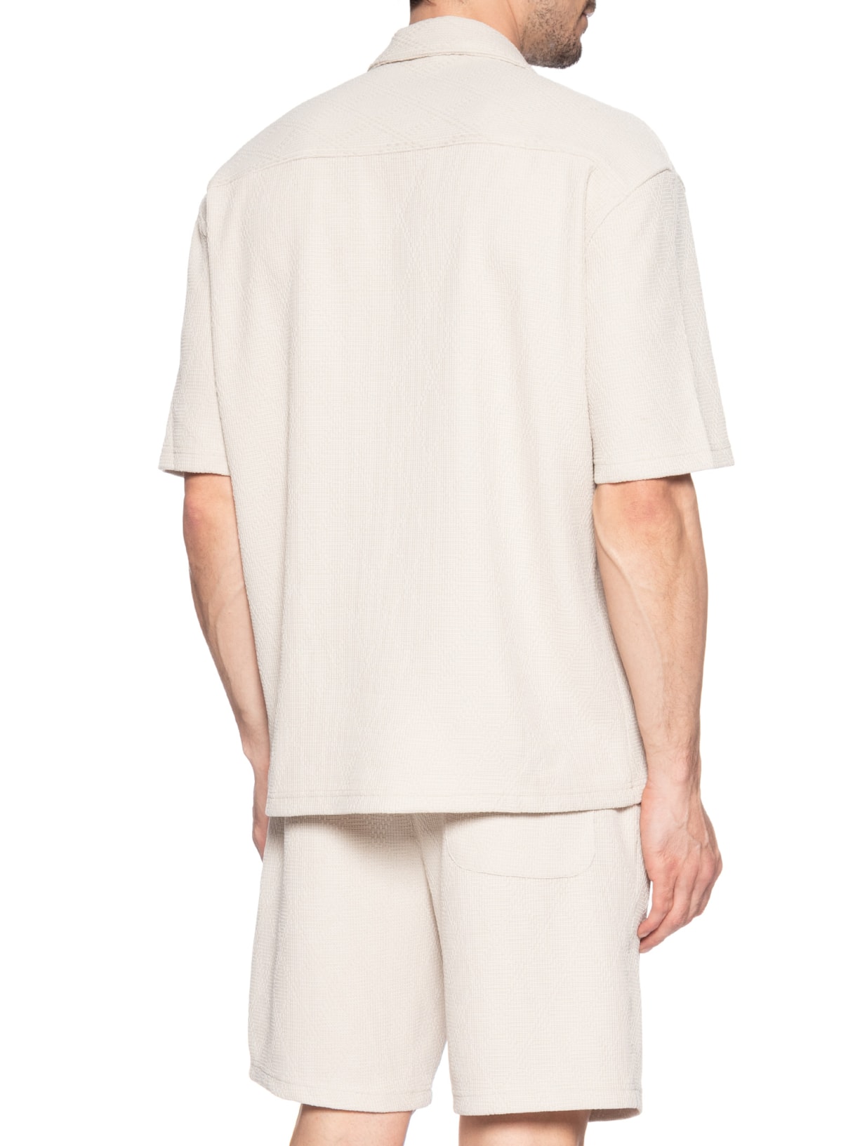 Conjunto Masculino Camisa E Short Texturizado Bege '2 Essential