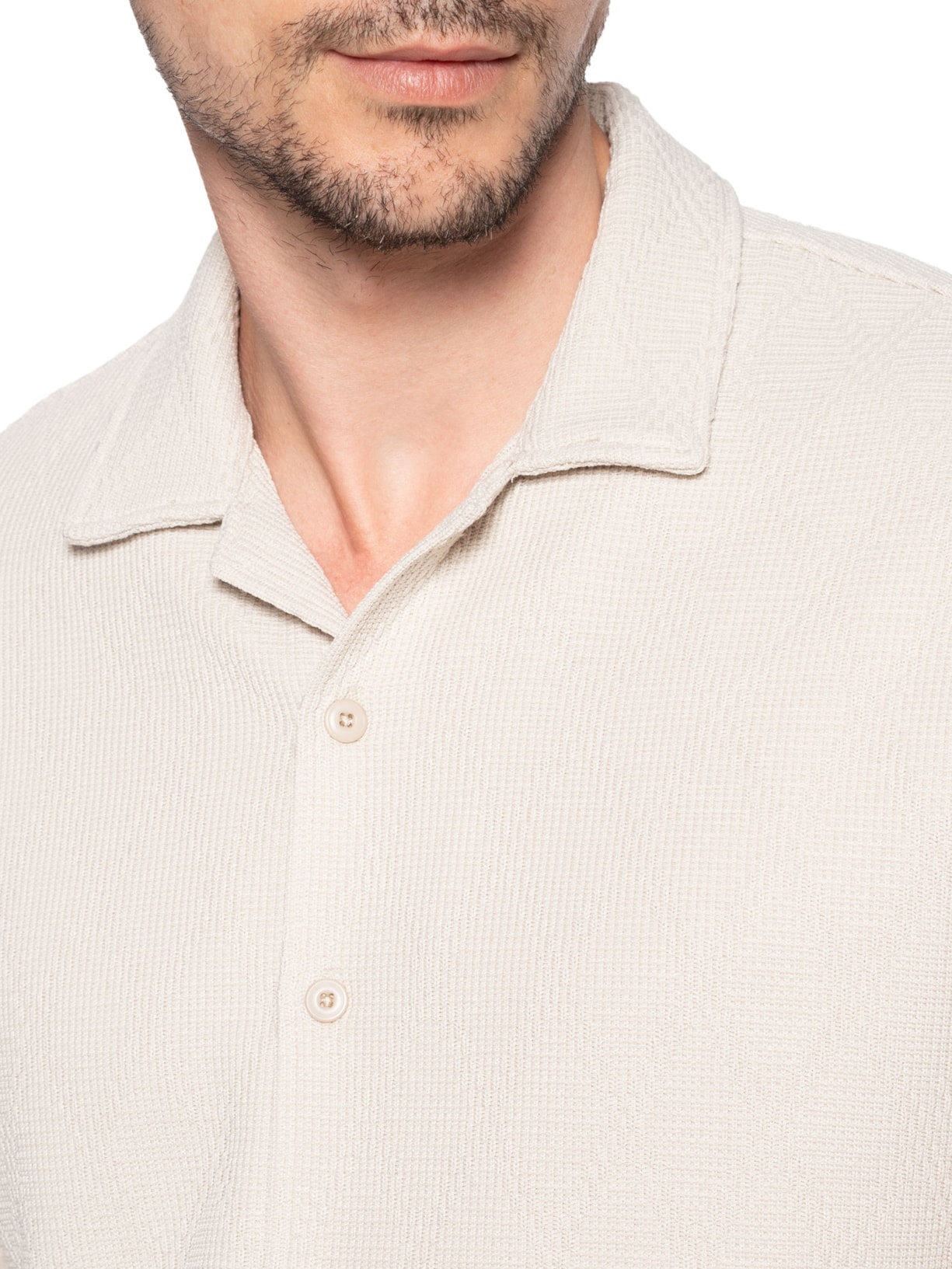 Conjunto Masculino Camisa E Short Texturizado Bege '2 Essential