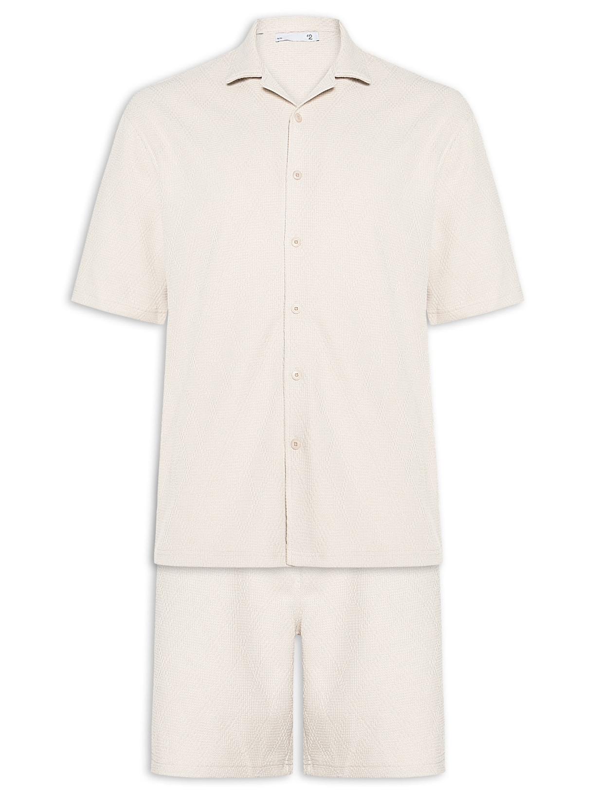 Conjunto Masculino Camisa E Short Texturizado Bege '2 Essential