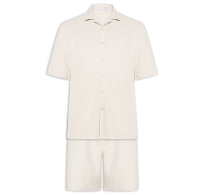 Conjunto Masculino Camisa E Short Texturizado - Bege