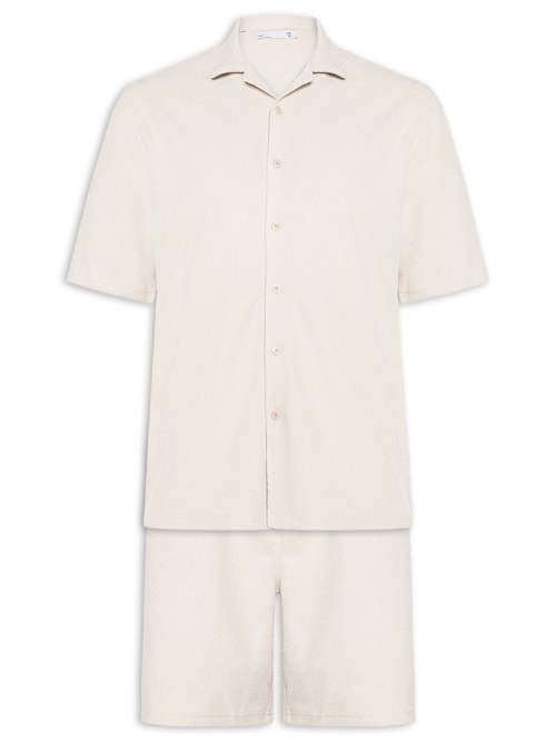 Conjunto Masculino Camisa E Short Texturizado - Bege