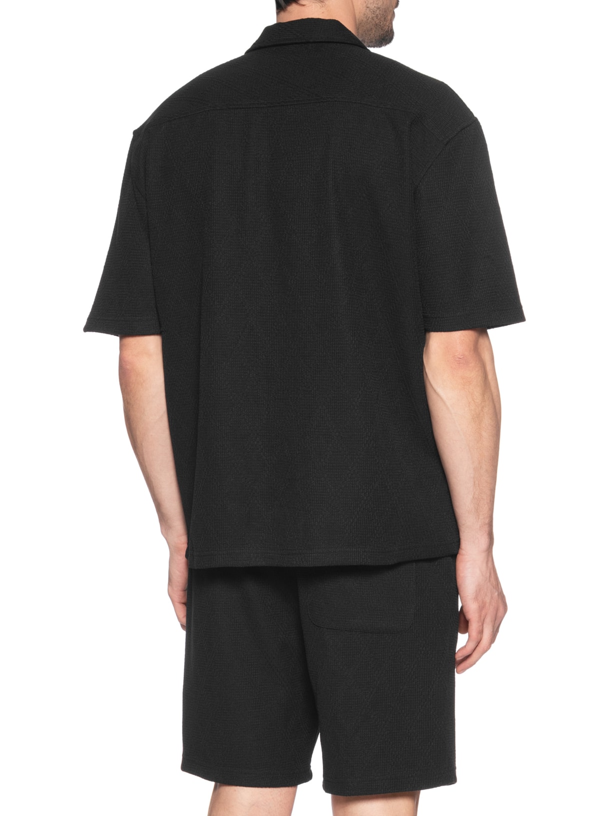 Conjunto Masculino Camisa E Short Texturizado Preto '2 Essential