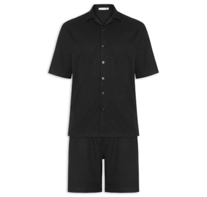 Conjunto Masculino Camisa E Short Texturizado - Preto