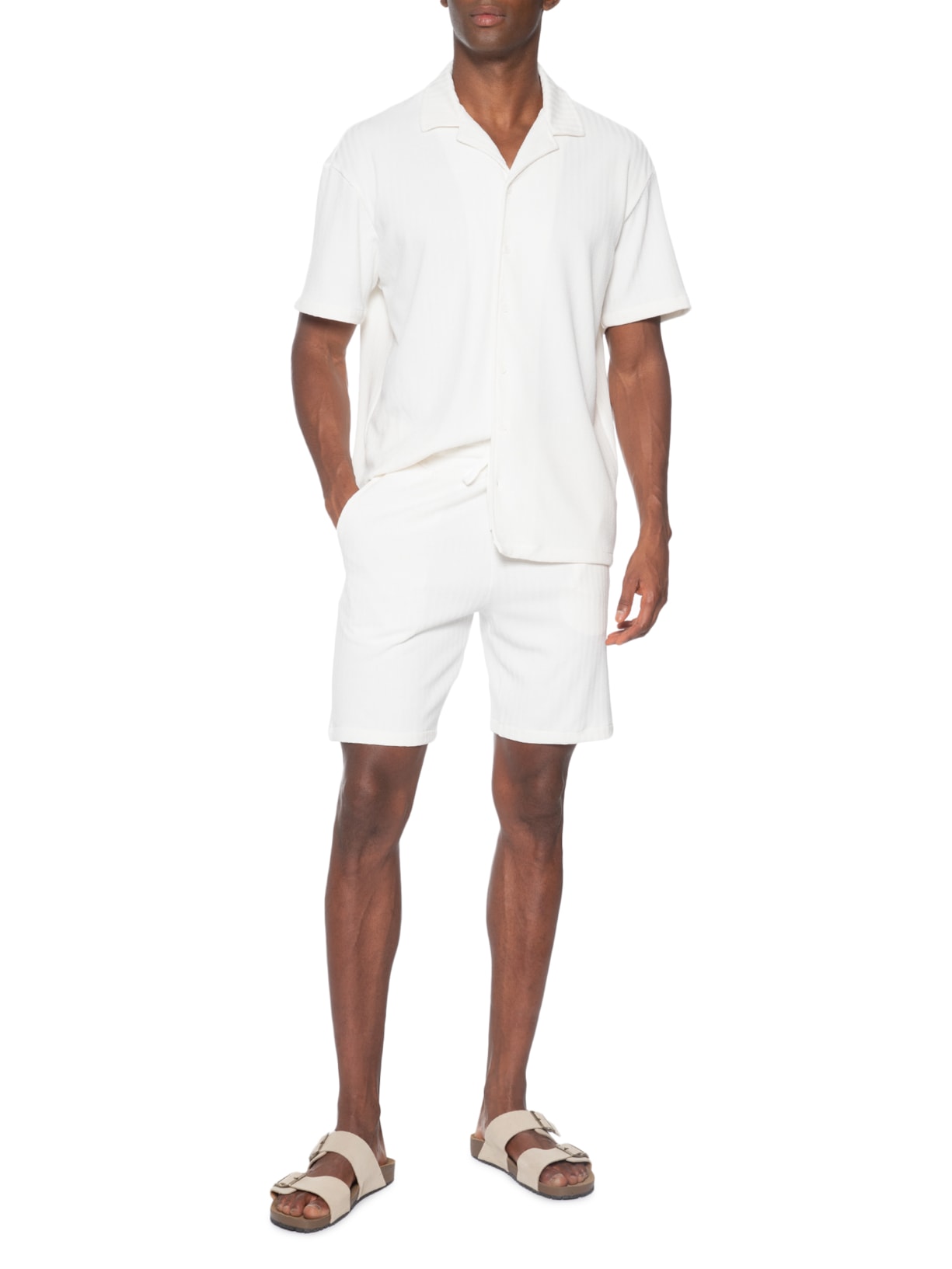 Conjunto Masculino Camisa E Shorts Branco Basiq Men