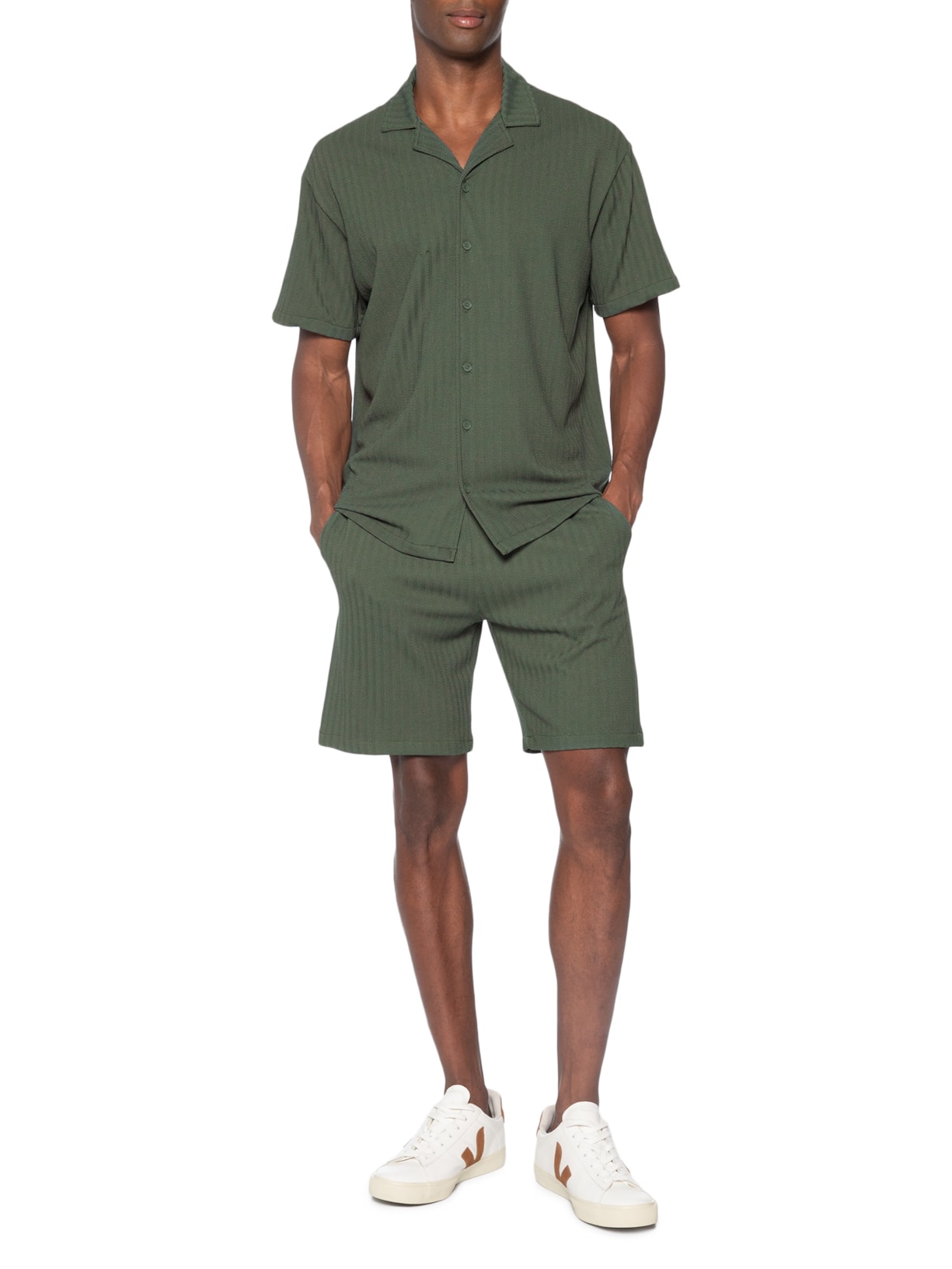 Conjunto Masculino Camisa E Shorts Verde Basiq Men
