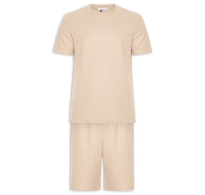 Conjunto Masculino Camiseta E Short Texturizado - Bege